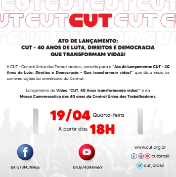 CUT lança marca dos seus 40 anos de fundação nesta quinta-feira (11), às 18h