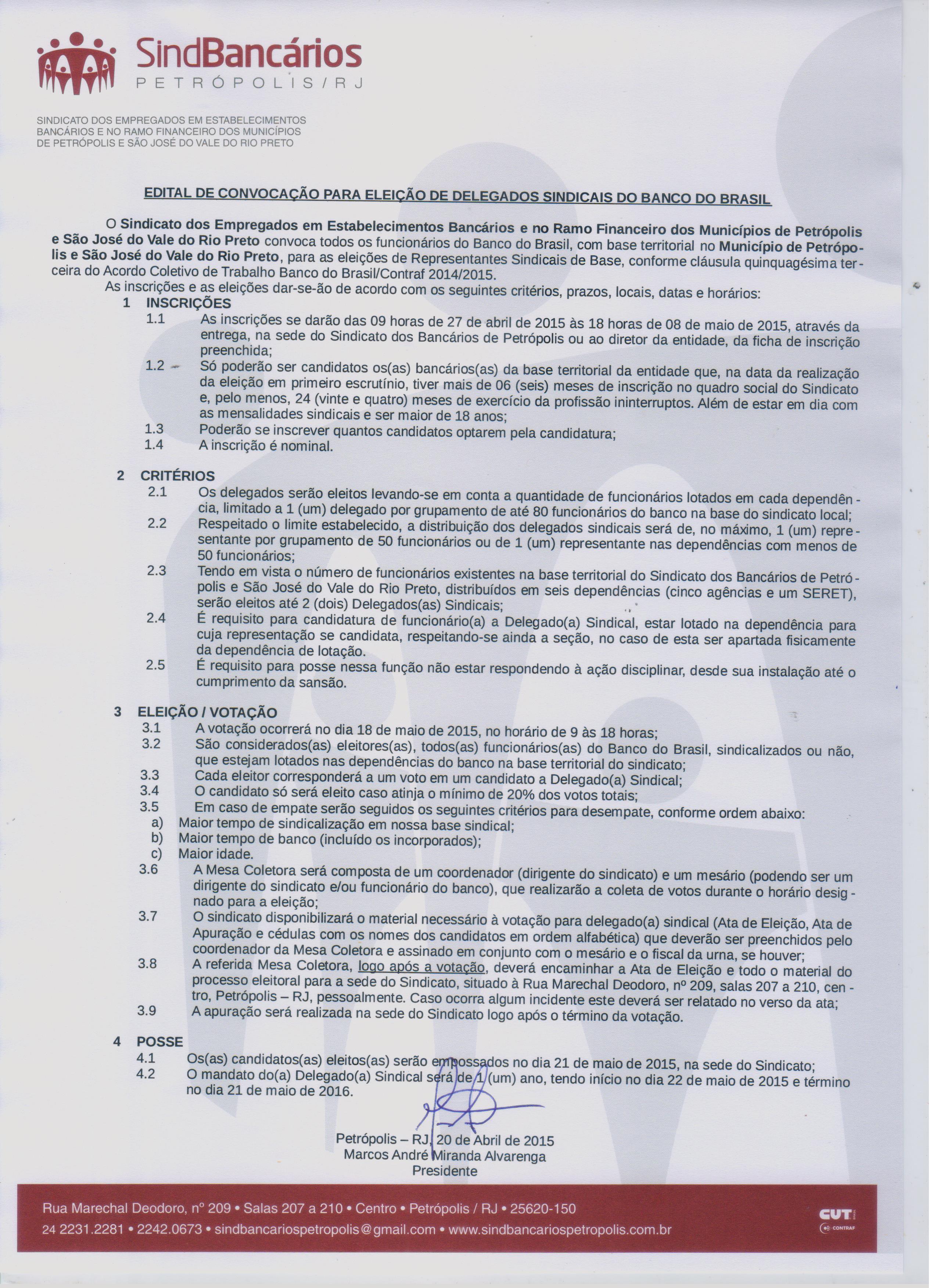 Vem aí a Eleição para Delegado Sindical do BB