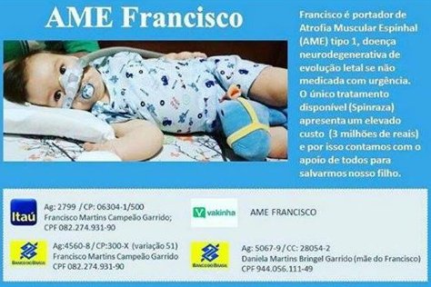 Bebê com doença degenerativa precisa de remédio