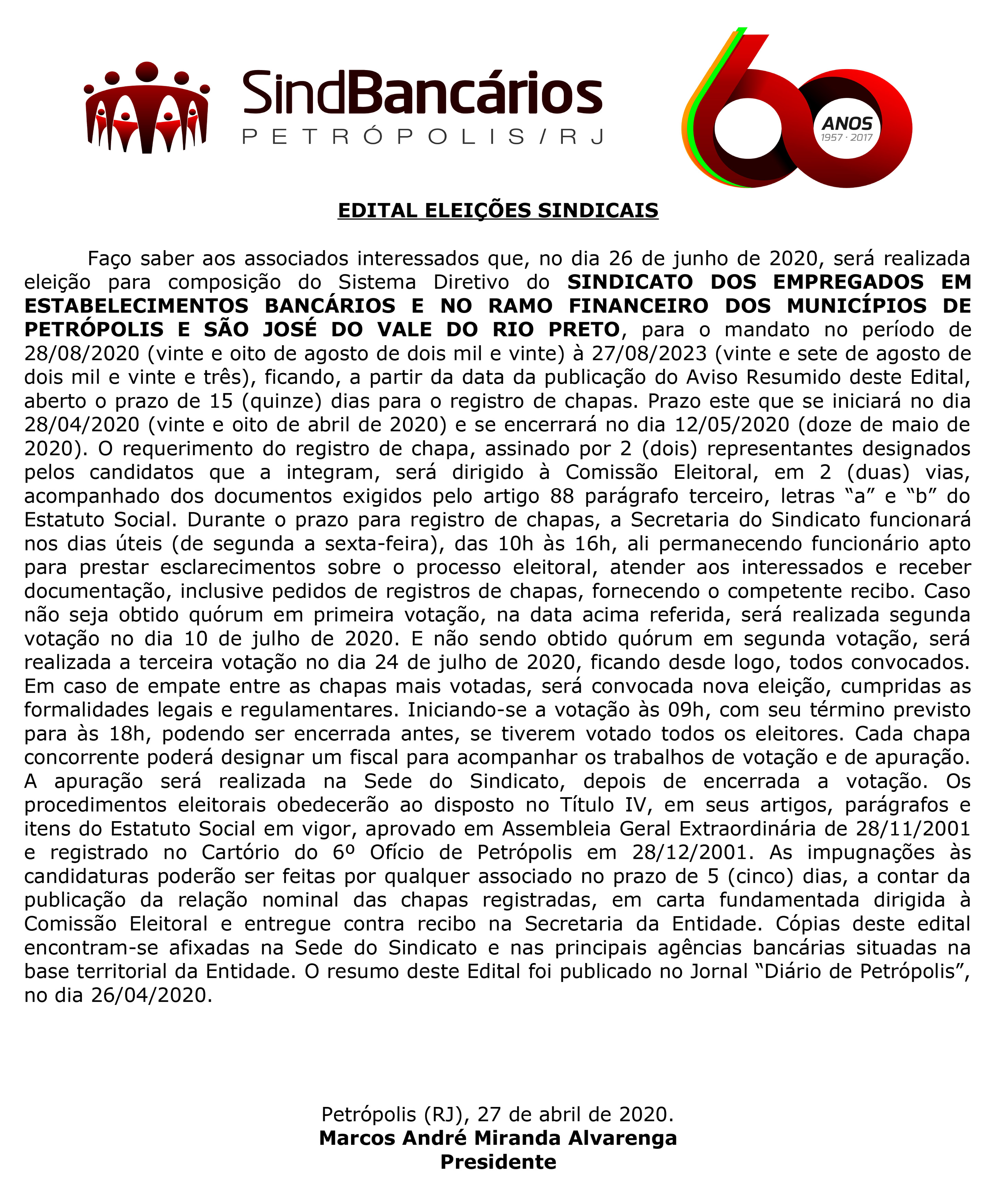 EDITAL ELEIÇÕES SINDICAIS