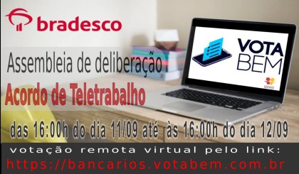 Bancários do Bradesco avaliam em assembleia acordo de teletrabalho