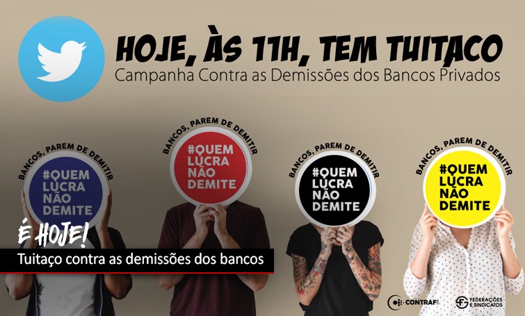 Protesto com a hashtag #QuemLucraNãoDemite
