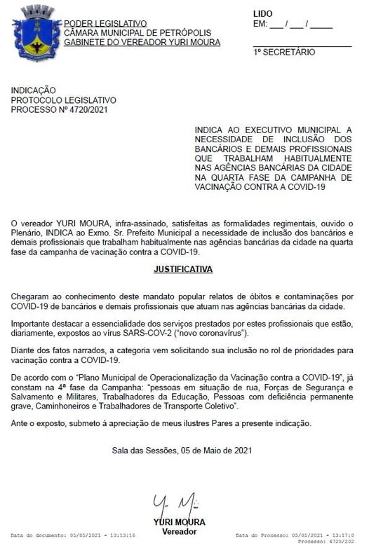 Inclusão dos trabalhadores em agências bancárias no rol de prioridades para a vacinação contra a Covid-19